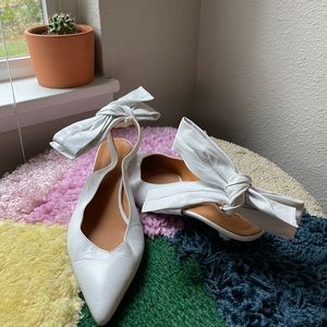 White Ganni Leather Kitten Heels with Bows